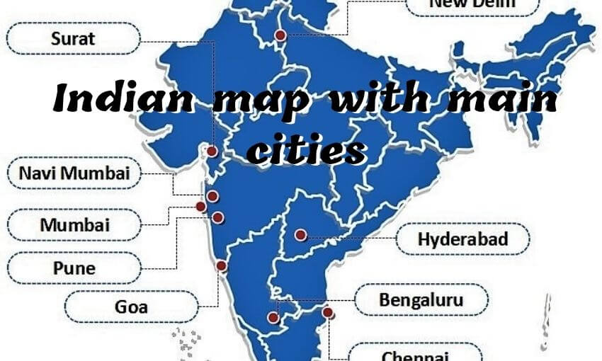 Indian map with main cities